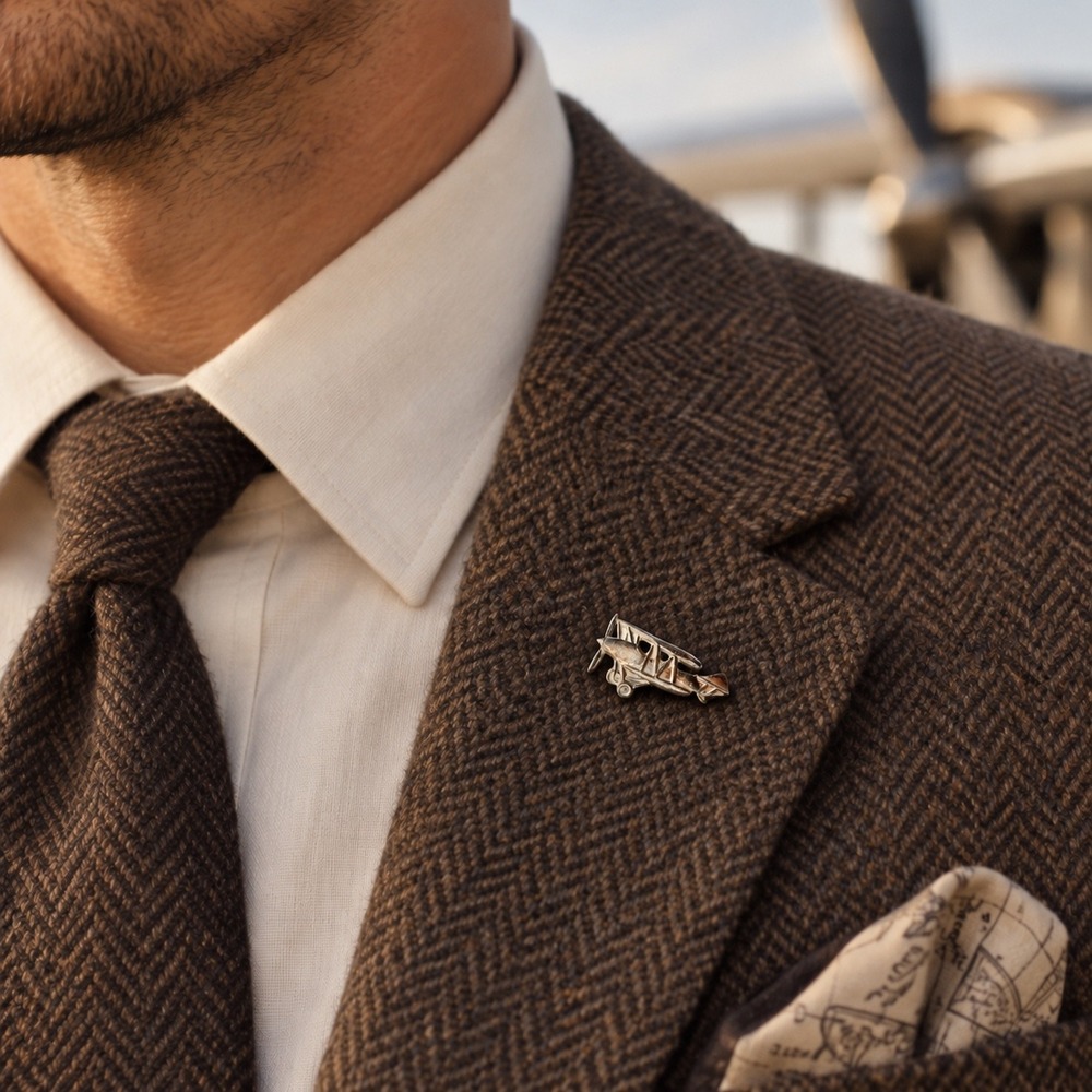 Sterling Silver 925 Biplane Lapel Pin Airplane Aviation Pilot Tie Tack Vintage